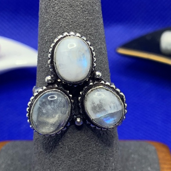 FLASH Moonstone Trio Ring! .925 Sterling Silver Plated, Size 7.25 - Picture 11 of 12